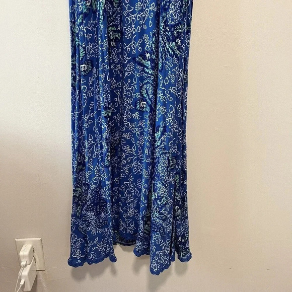 Poupette St Barth Joan Maxi Crochet Waist Dress in Blue Malva Bird Print XS - Picture 5 of 13